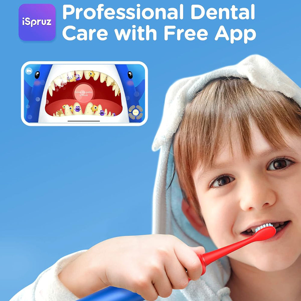 Bitvae - Electric Toothbrush (BVK7S) - Sonic, for Kids, 3 Modes, with App, Tips set, Pressure Sensor, IPX7 - Blue / Red