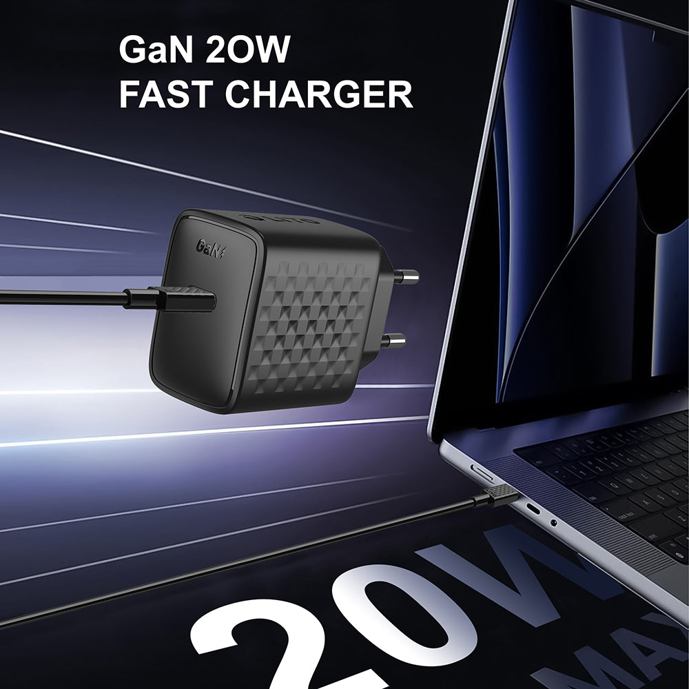 Lito - Wall Charger (LC13L) - with Lightning Cable Included, Type-C, PD20W, GaN, PC Fireproof, EU Plug - Black