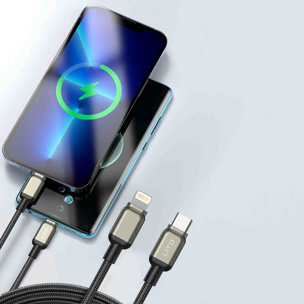 Lito - Data Cable (LD17) - Type-C to Lightning, Fast Charging, Braided Nylon - Black