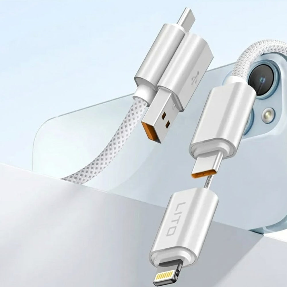 Lito - Data Cable Magnetic 4in1 (LD21) - 5A High Current, 100W Fast Charging, Magnetic Design, Built-in Smart Chip - Whi