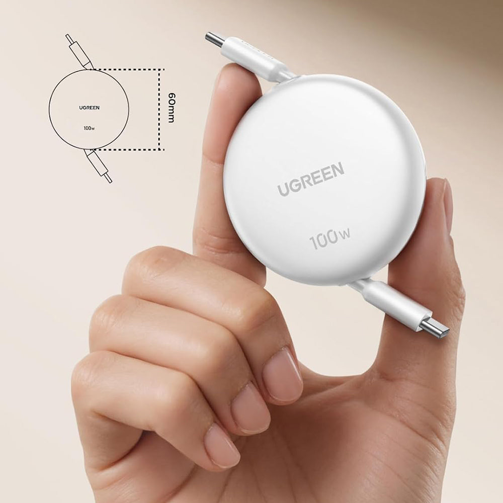 Ugreen - Data Cable (L531) - Type-C to Type-C, Retractable, Fast Charging, PD 3.0, 100W, E-maker Chip, 1m - White
