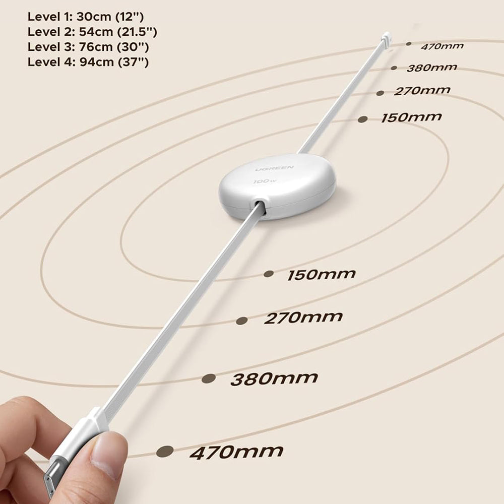 Ugreen - Data Cable (L531) - Type-C to Type-C, Retractable, Fast Charging, PD 3.0, 100W, E-maker Chip, 1m - White