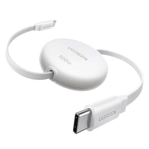 Ugreen - Data Cable (L531) - Type-C to Type-C, Retractable, Fast Charging, PD 3.0, 100W, E-maker Chip, 1m - White