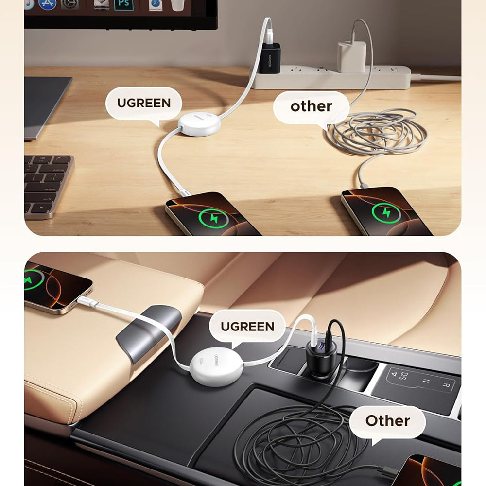 Ugreen - Data Cable (L531) - Type-C to Type-C, Retractable, Fast Charging, PD 3.0, 100W, E-maker Chip, 1m - White