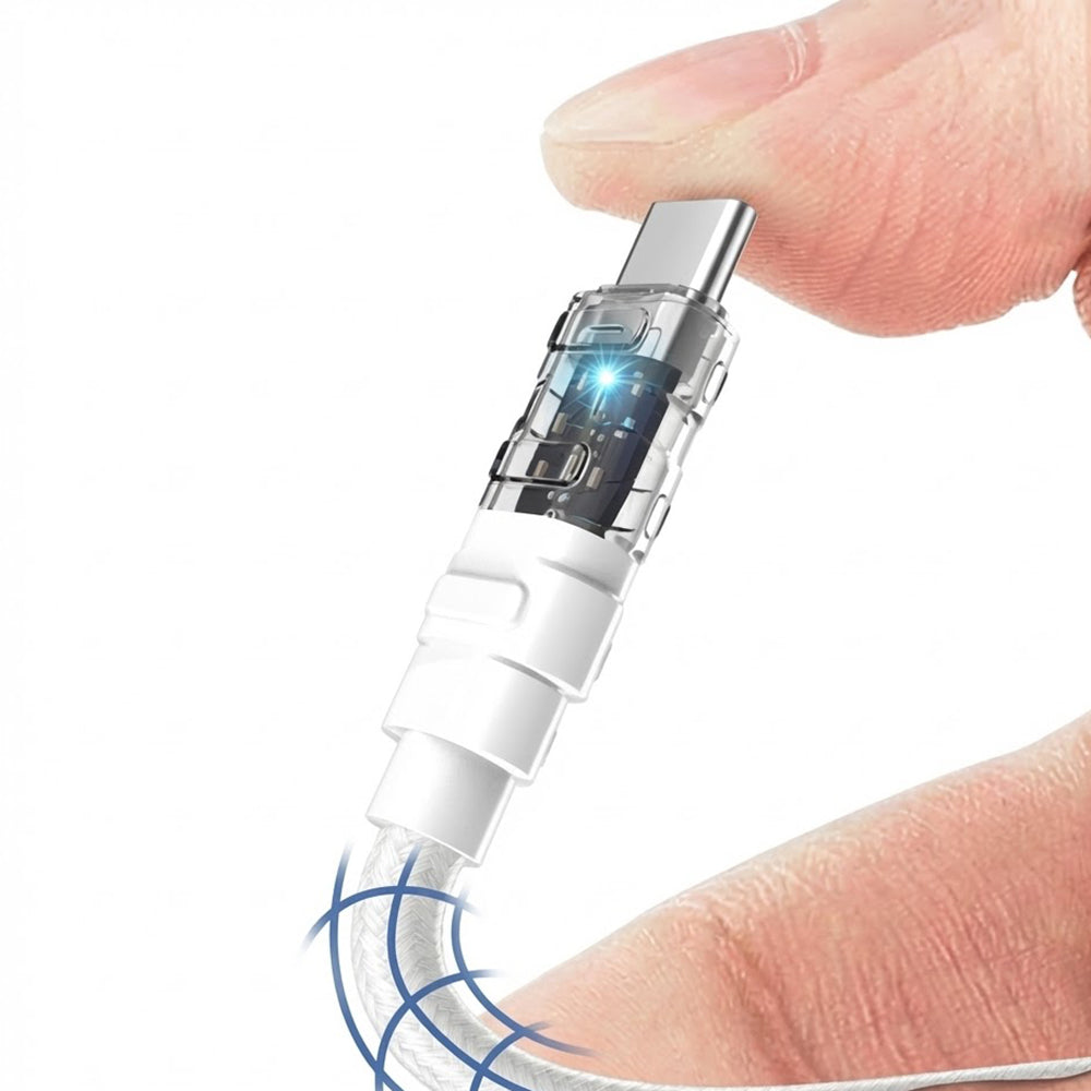Lito - Data Cable Mechanical (LD05) - Type-C to Type-C, Fast Charging 60W, Transparent Head, LED - White