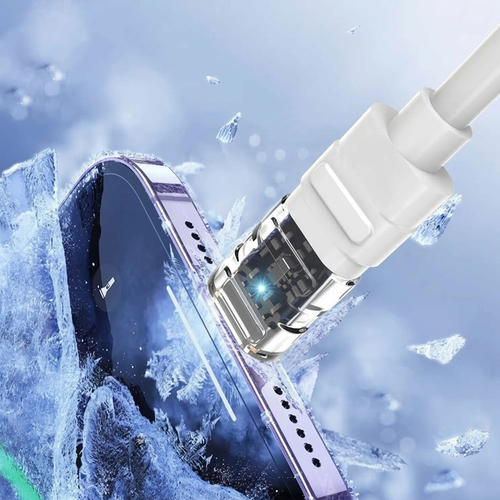 Lito - Data Cable Mechanical (LD05) - Type-C to Lightning, Fast Charging 27W, Transparent Head, LED - White