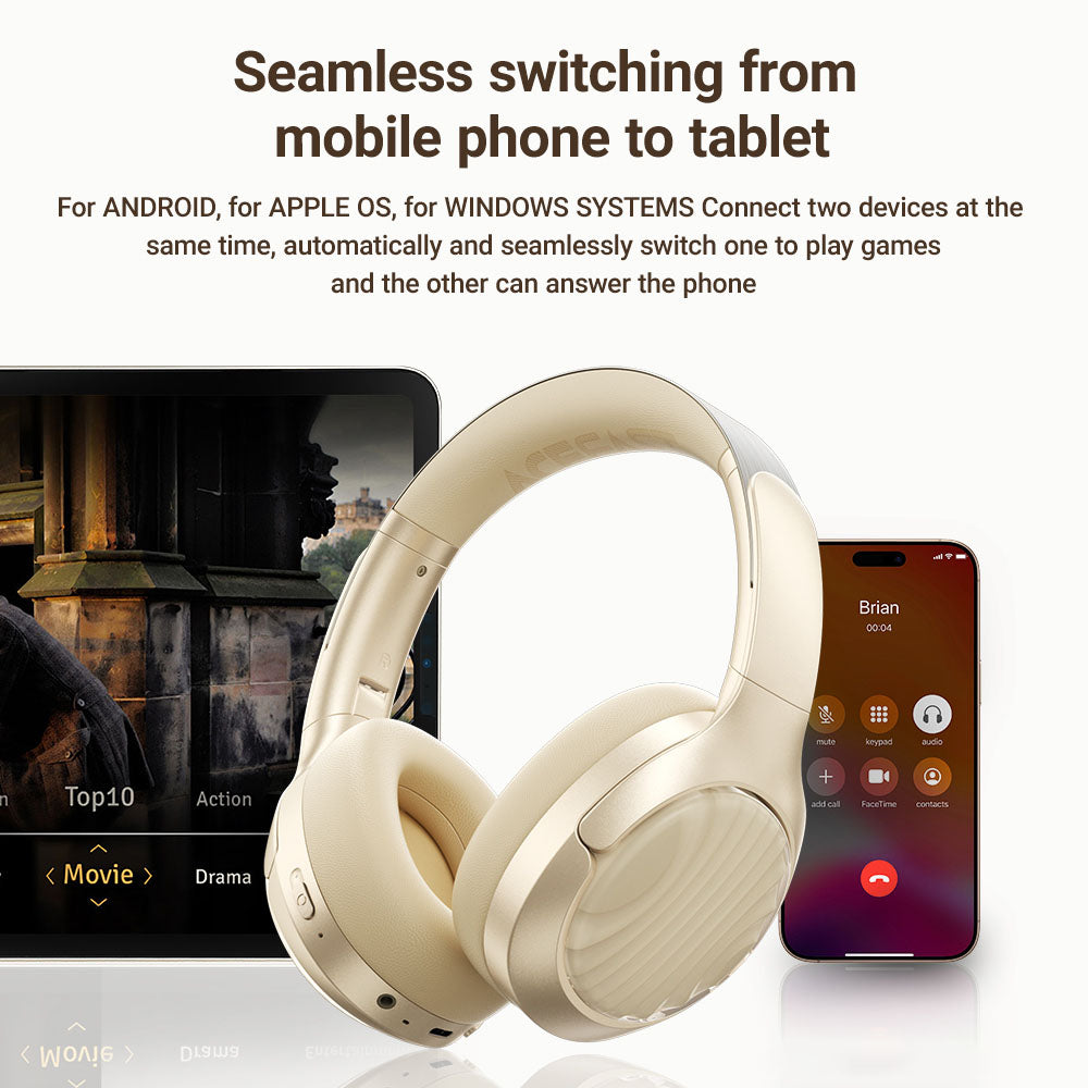 Acefast - Wireless Headset (H5) - Type-C, Bluetooth 5.4, ANC, Noise Reduction, 3D Sense, 500mAh, Professional Hi-Fi - Wh