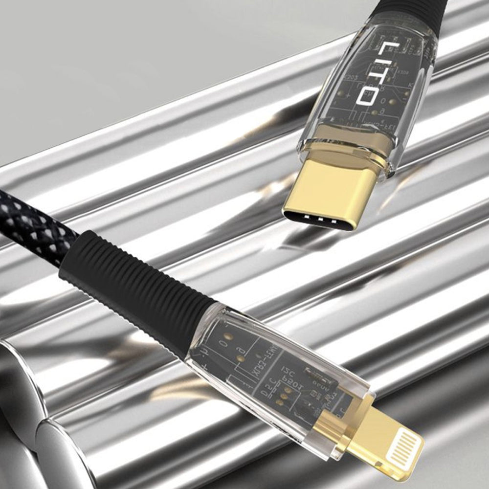 Lito - Data Cable Transparent (LD01) - Type-C to Lightning, Fast Charging 27W, Braided, Gold Plated Interface, 1.2m - Bl