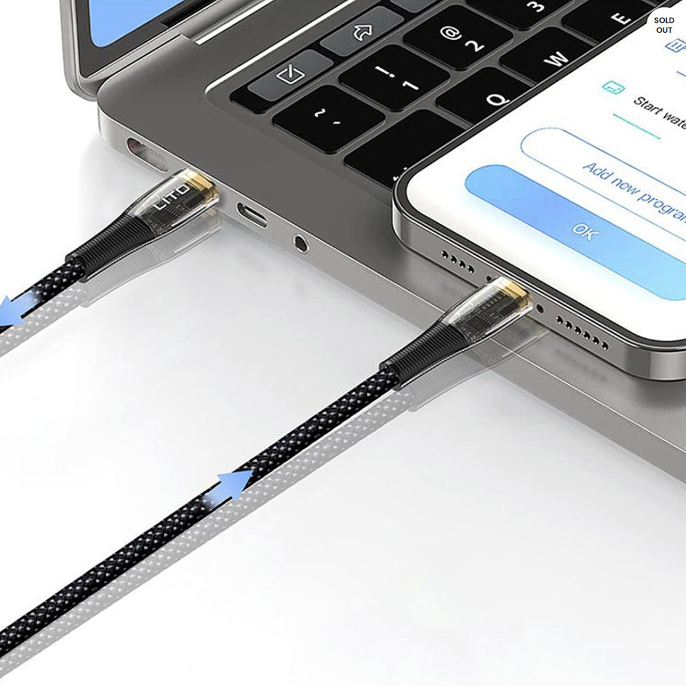 Lito - Data Cable Transparent (LD01) - Type-C to Lightning, Fast Charging 27W, Braided, Gold Plated Interface, 1.2m - Bl