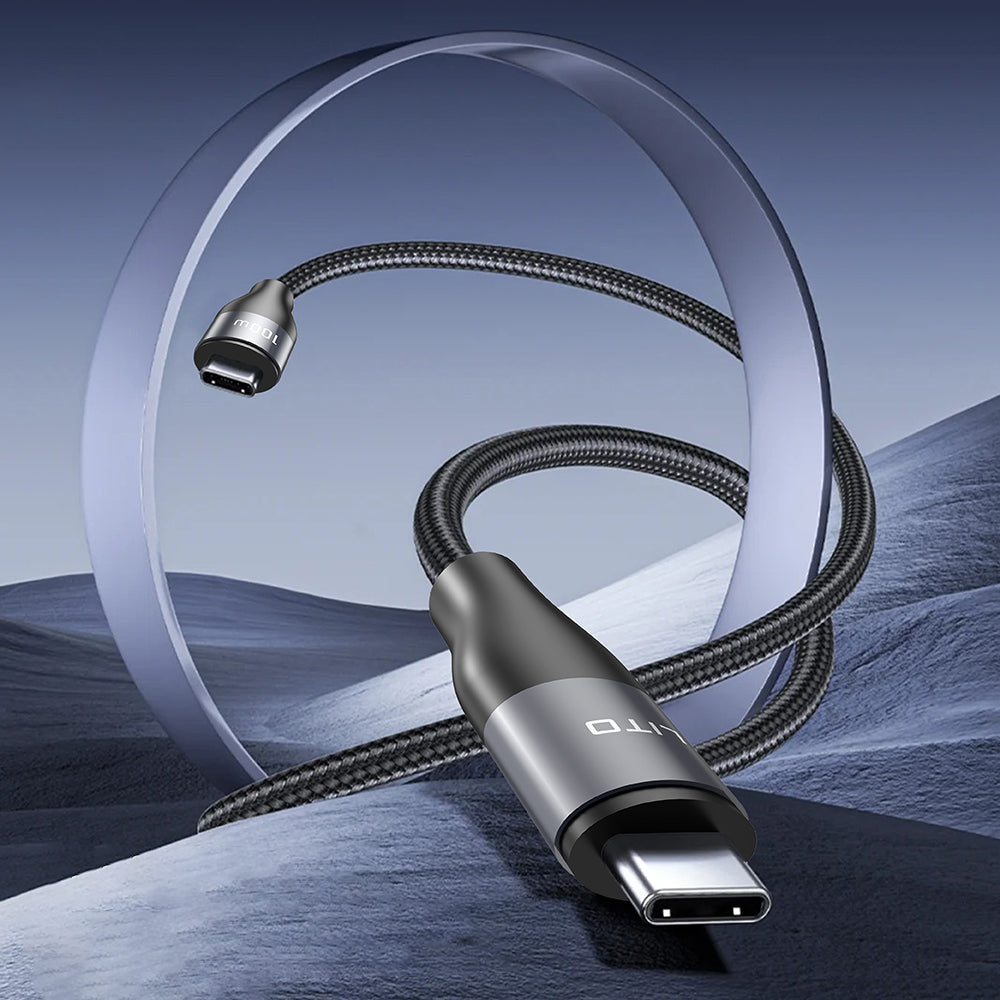 Lito - Data Cable (LD23CC) - Type-C to Type-C, Fast Charging, Braided Nylon, 100W, 480Mbps, 1m - Grey