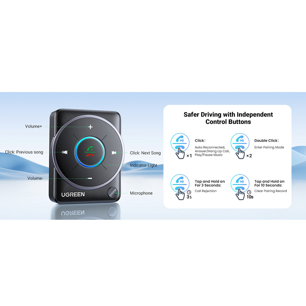 Ugreen - Audio Receiver CM723 (35002) - USB, Jack 3.5mm, Bluetooth 5.4, LED Light Design, Dual Pairing - Black