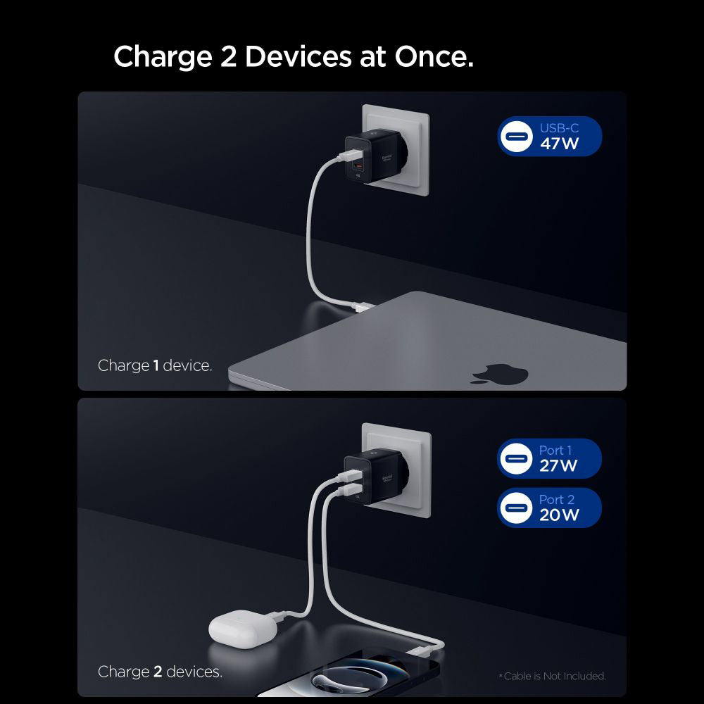 Spigen - Wall Charger Essential EE472EU (ACH09457) - 2x Type-C, Fast Charging, Quantum Boost, 47W - Black