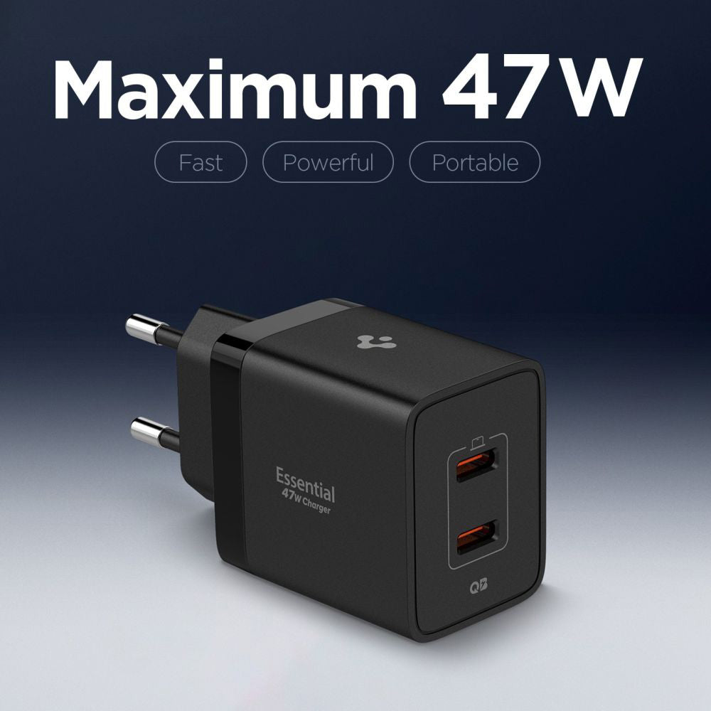 Spigen - Wall Charger Essential EE472EU (ACH09457) - 2x Type-C, Fast Charging, Quantum Boost, 47W - Black
