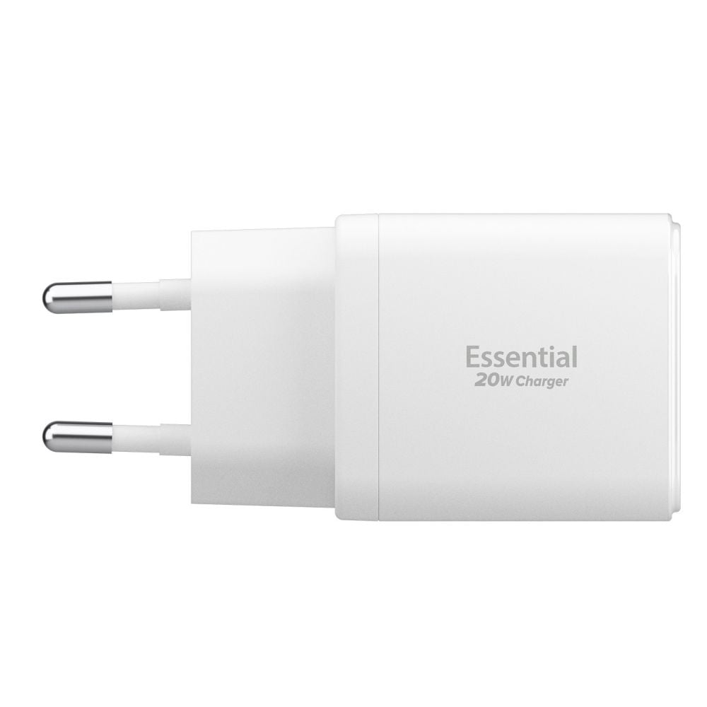 Spigen - Wall Charger Essential EE202EU (ACH08704) - USB, Type-C, Fast Charging, Quantum Boost, 20W - White