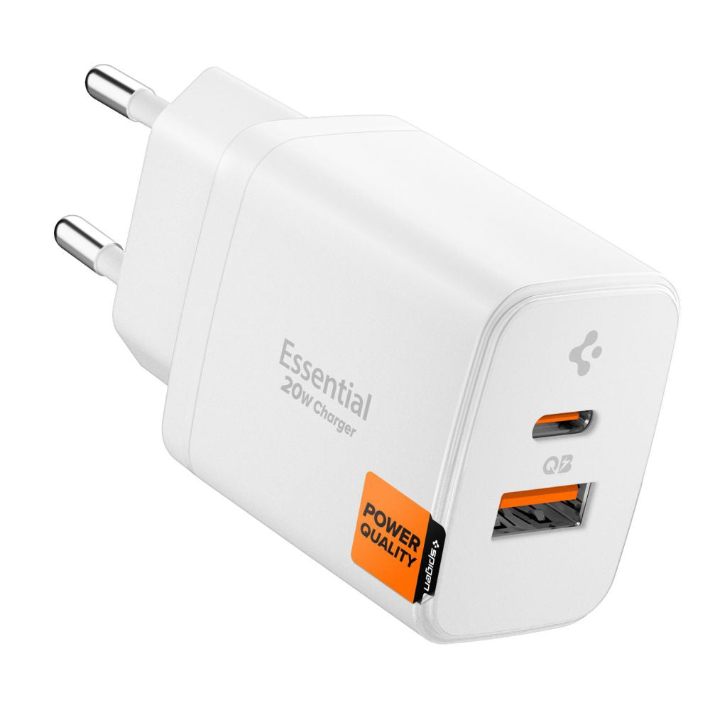 Spigen - Wall Charger Essential EE202EU (ACH08704) - USB, Type-C, Fast Charging, Quantum Boost, 20W - White