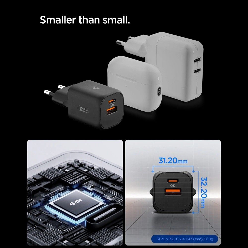 Spigen - Wall Charger Essential EE352EU (ACH09462) - USB, Type-C, Fast Charging, Quantum Boost, 35W - White
