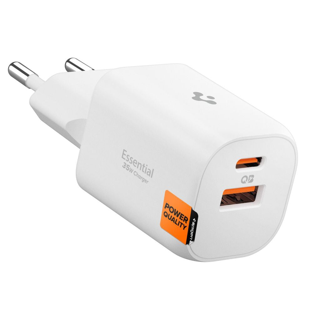 Spigen - Wall Charger Essential EE352EU (ACH09462) - USB, Type-C, Fast Charging, Quantum Boost, 35W - White