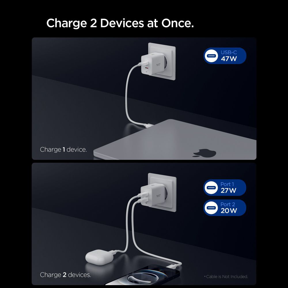 Spigen - Wall Charger Essential EE472EU (ACH08707) - 2x Type-C, Fast Charging, Quantum Boost, 47W - White