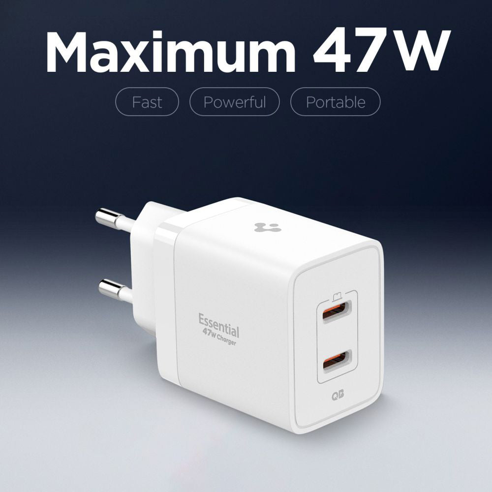 Spigen - Wall Charger Essential EE472EU (ACH08707) - 2x Type-C, Fast Charging, Quantum Boost, 47W - White