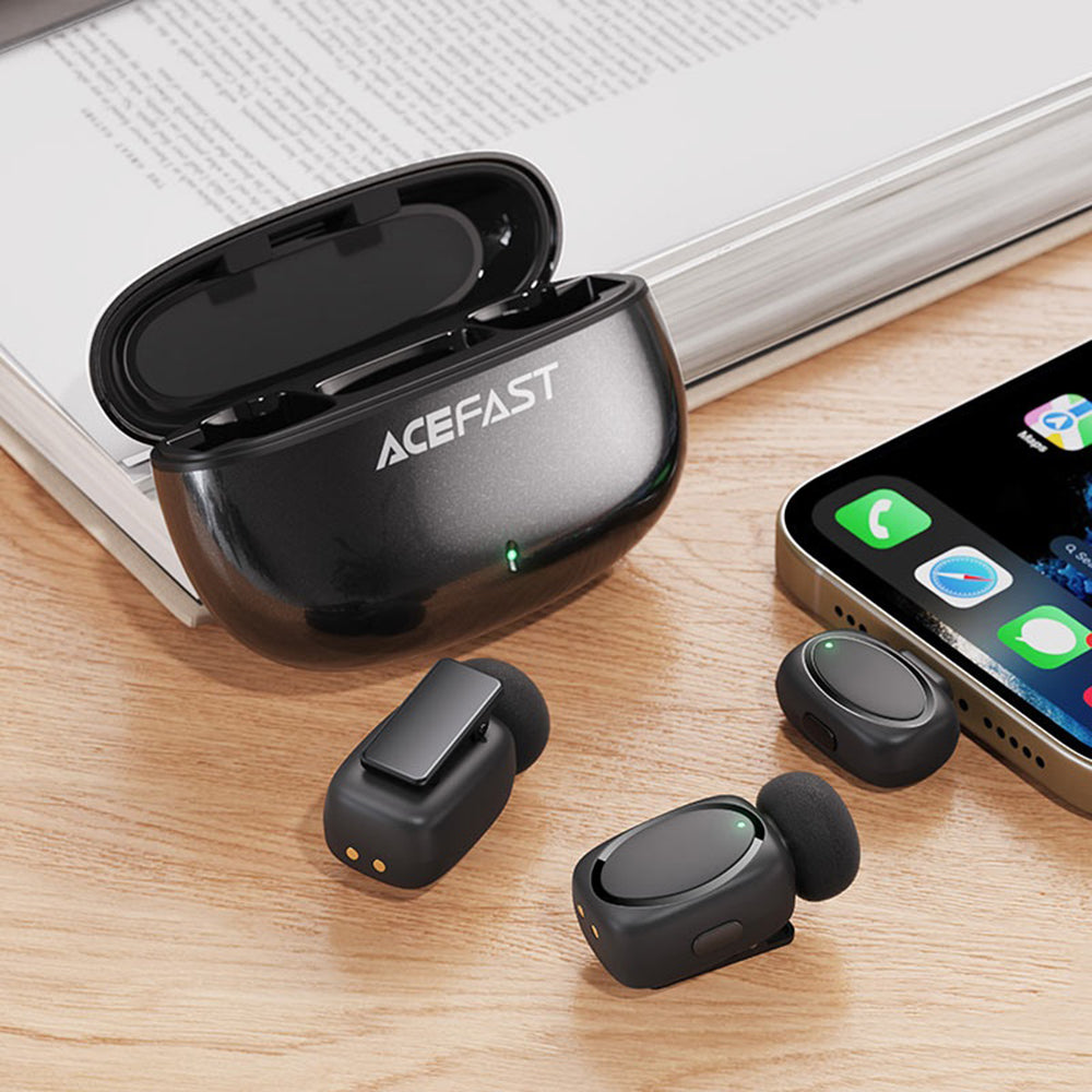 Acefast - Wireless Lavalier Microphones (R2) - Type-C, 360°, Noise Reduction, Dual-mic Rec, 300mAh, Ultra-low Latency - 
