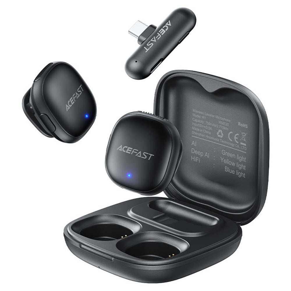 Acefast - Wireless Lavalier Microphones (R1) - Type-C, 360° Pickup Range, Noise Reduction, 750mAh, Ultra-low Latency - B