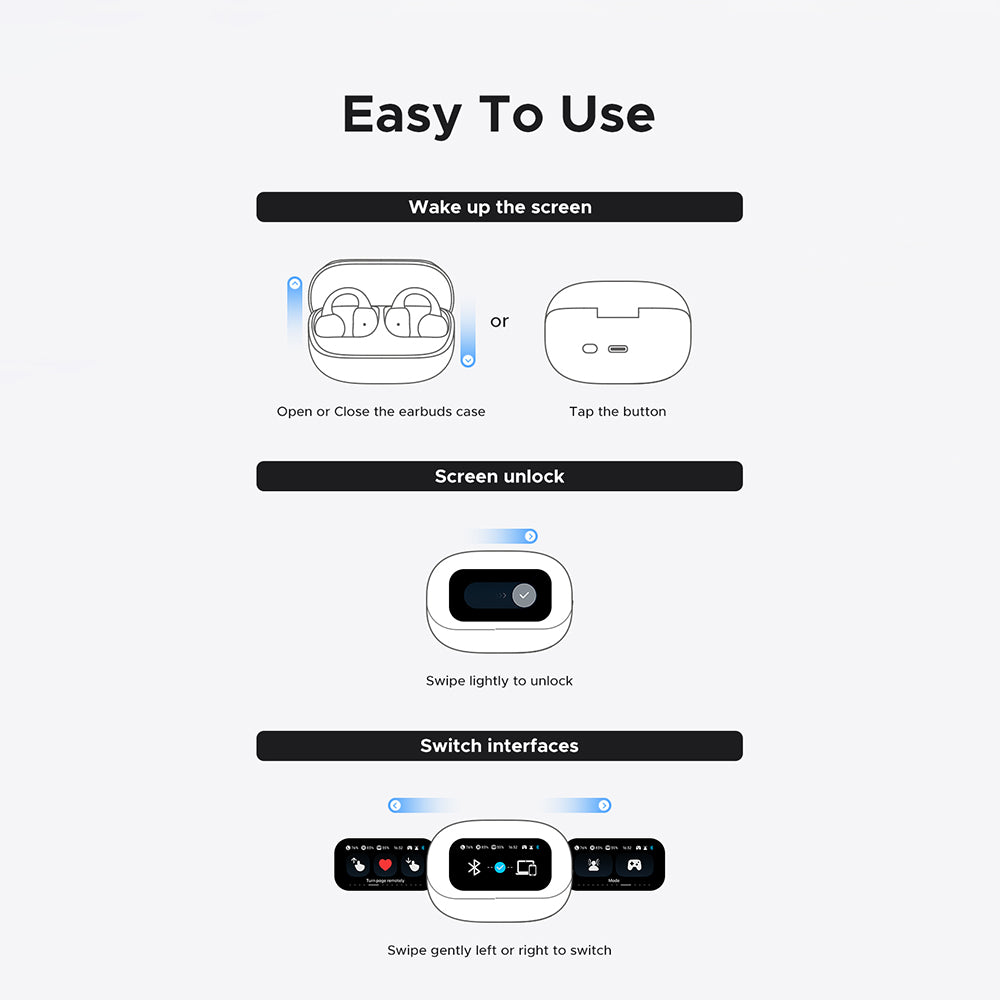 Ugreen - Earbuds HiTune S6 ClipBuds Magic WS208 (55136) - with Display, Bluetooth 5.4, Noise Reduction, Low Latency - Wh
