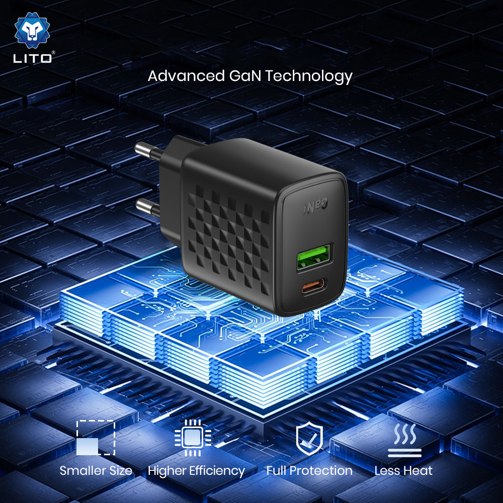 Lito Incarcator Lito (LC24T), with Type-C Cable Included, Type-C, USB Output, PD65W, GaN, PC Fireproof, EU Plug, Negru –