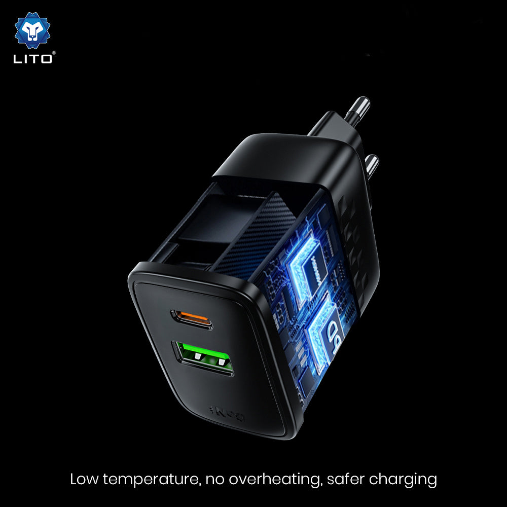 Lito Incarcator Lito (LC24T), with Type-C Cable Included, Type-C, USB Output, PD65W, GaN, PC Fireproof, EU Plug, Negru –