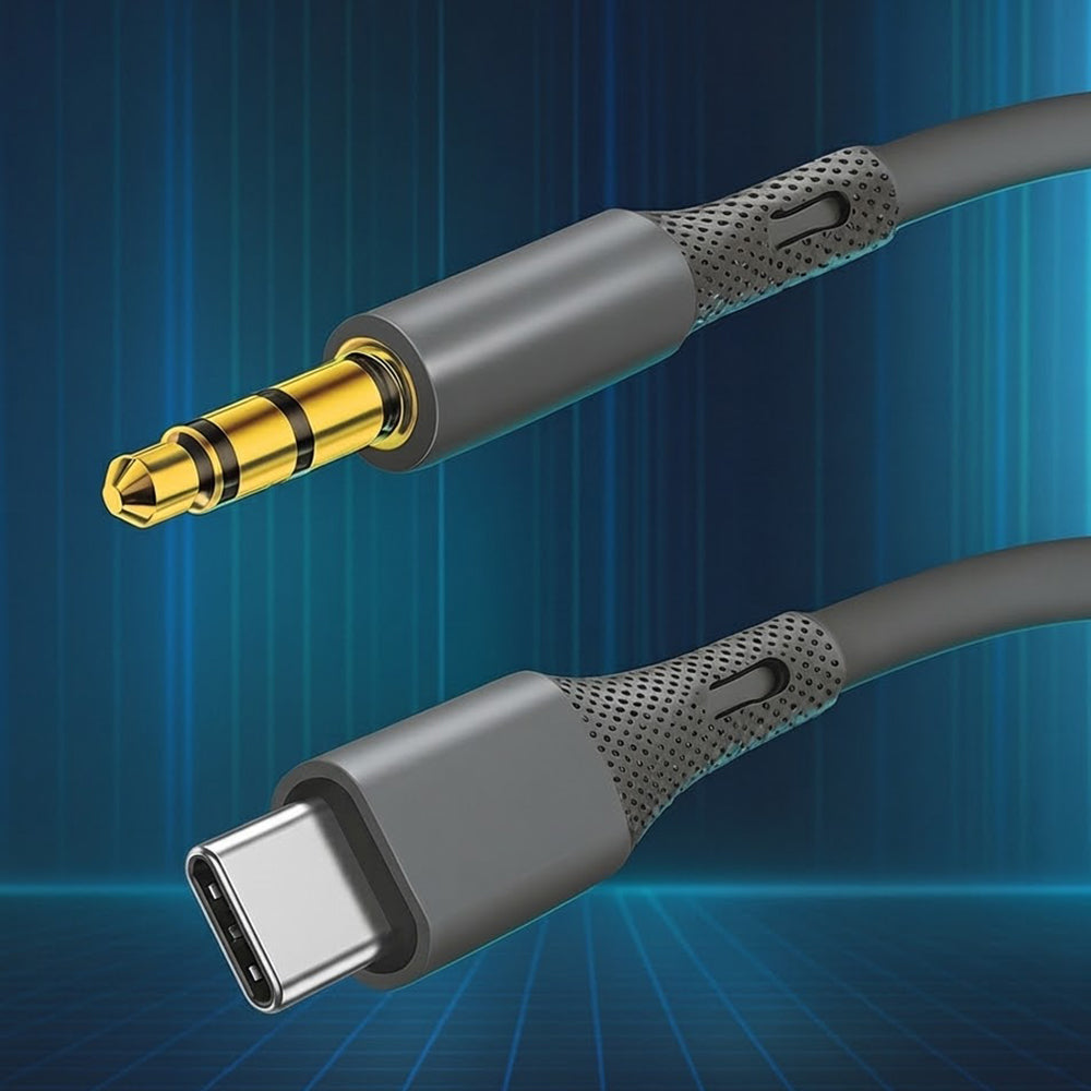 Techsuit - Premium Cable Adapter SoundFleX (AC4) - Type-C to 3.5mm Jack, Hi-Fi Quality, DAC Chip, Silica Gel, 1m - Gray