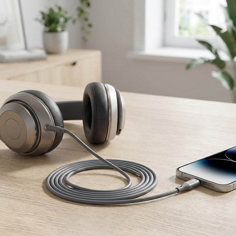 Techsuit - Premium Cable Adapter SoundFleX (AC4) - Type-C to 3.5mm Jack, Hi-Fi Quality, DAC Chip, Silica Gel, 1m - Gray