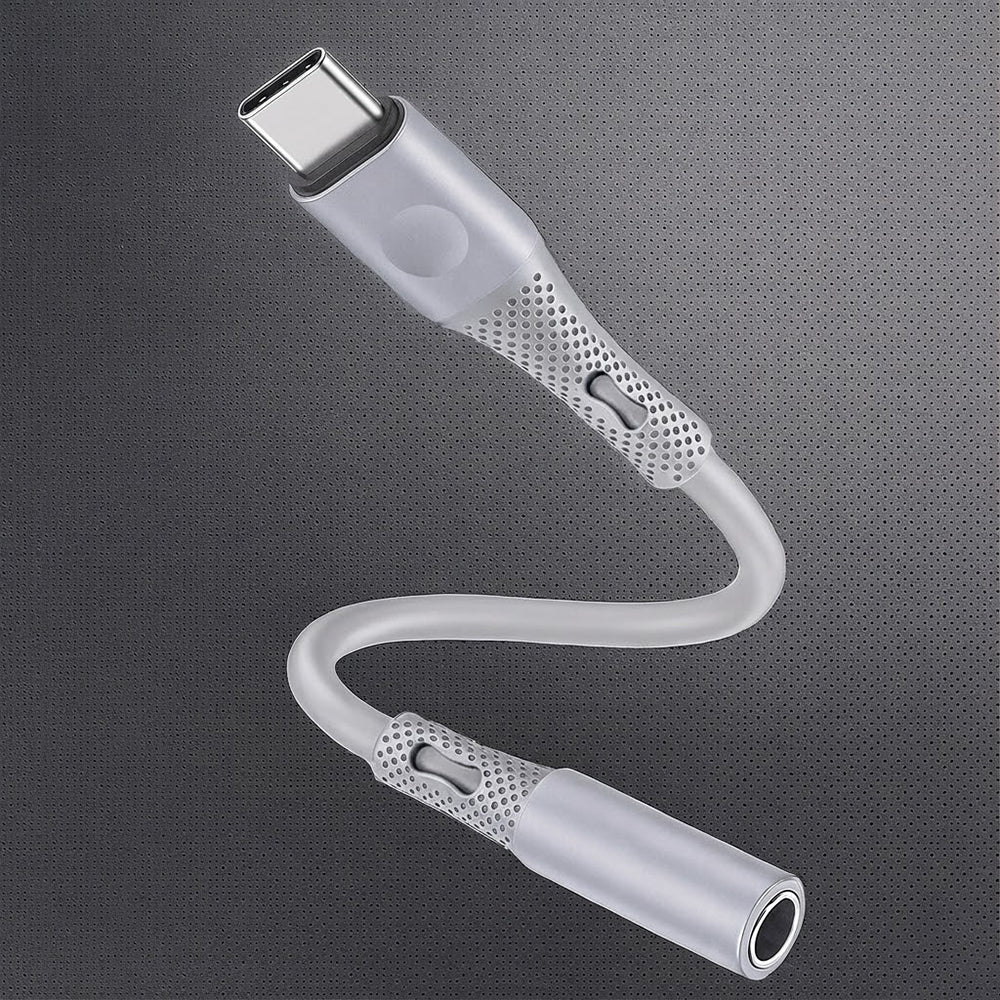 Techsuit - Premium Cable Adapter SoundFleX (AC1) - Type-C to 3.5mm Jack, Hi-Fi Quality, DAC Chip, Silica Gel, 0.1m - Gra