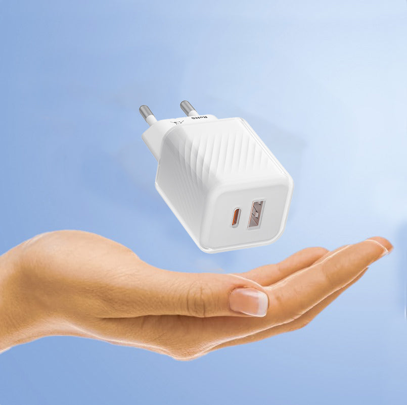 Blueo - Wall Charger Dual Port - 1x USB, 1x Type-C, GaN Technology, Fast Charge, Elegant Finish, PD3.0, 35W - White