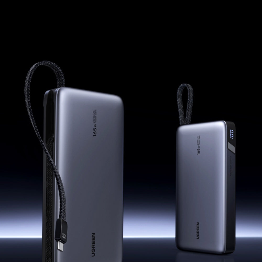 Ugreen - Power Bank PB552 (55995B) - Fast Charge, Digital Display, USB, USB-C, Built-In 2x USB-C Cable, 165W, 25000mAh -