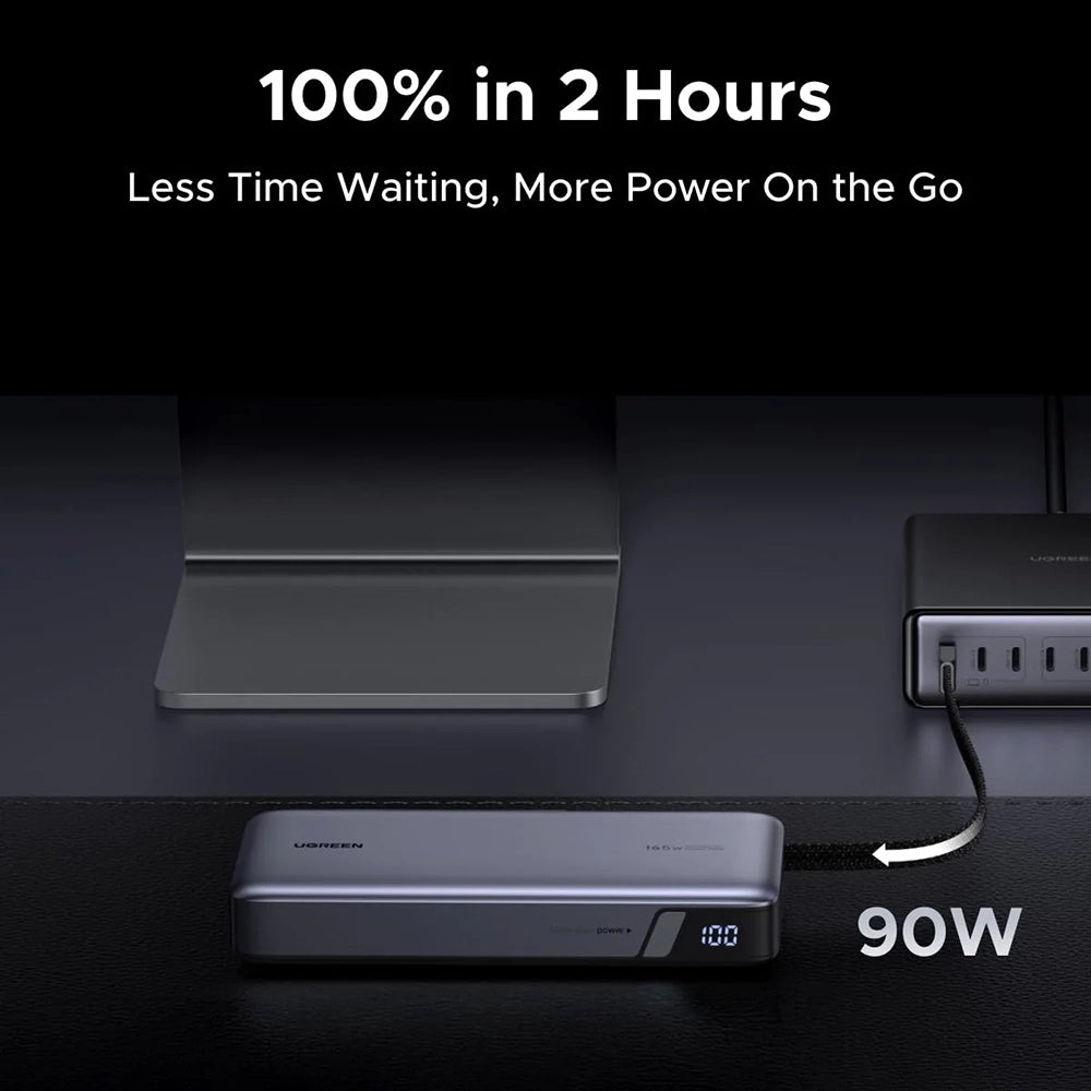 Ugreen - Power Bank PB552 (55995B) - Fast Charge, Digital Display, USB, USB-C, Built-In 2x USB-C Cable, 165W, 25000mAh -