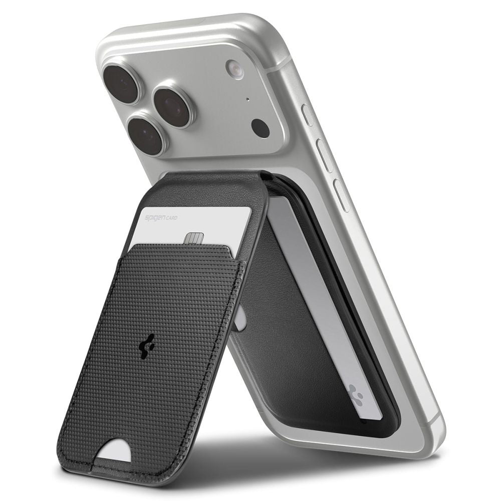 Spigen - Card Holder MagSafe Slim Fold Tripod S314-2 (AFA10406) - for Phone, Universal, Magnetic, Stand, PU Leather - Bl