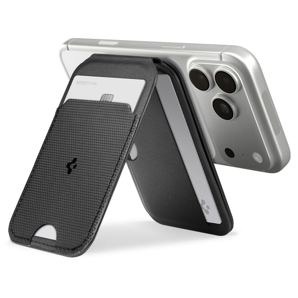 Spigen - Card Holder MagSafe Slim Fold Tripod S314-2 (AFA10406) - for Phone, Universal, Magnetic, Stand, PU Leather - Bl