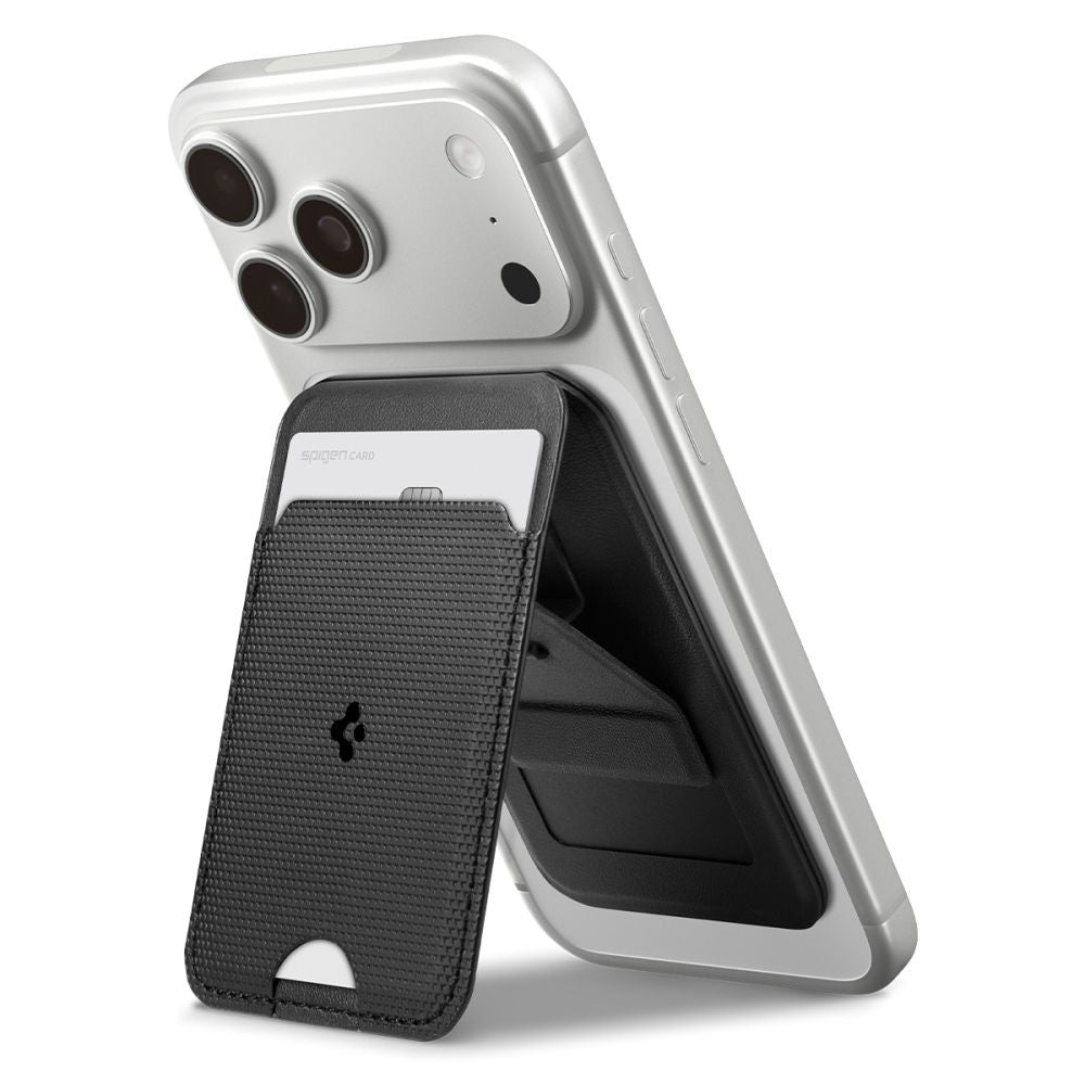 Spigen - Card Holder MagSafe Slim Fold Tripod S314-3 (AFA10751) - for Phone, Universal, Magnetic, Stand, PU Leather - Bl