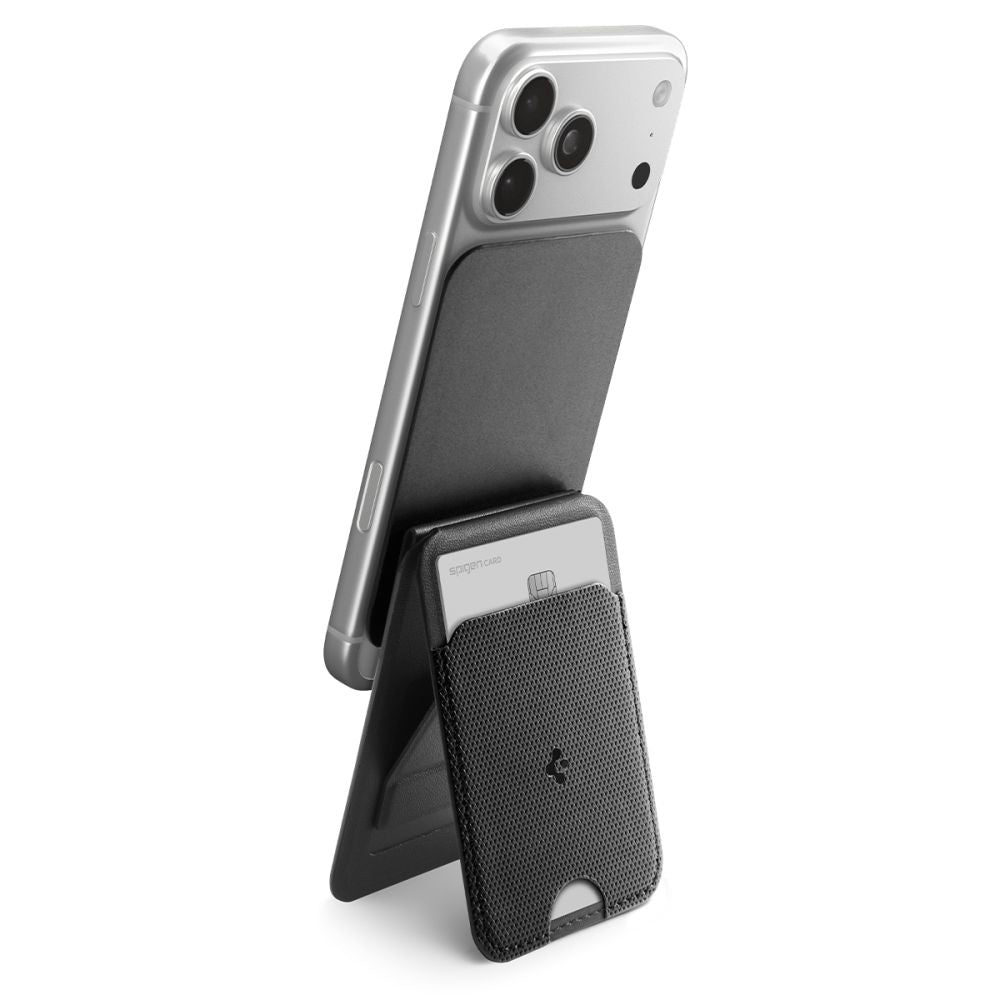 Spigen - Card Holder MagSafe Slim Fold Tripod S314-3 (AFA10751) - for Phone, Universal, Magnetic, Stand, PU Leather - Bl