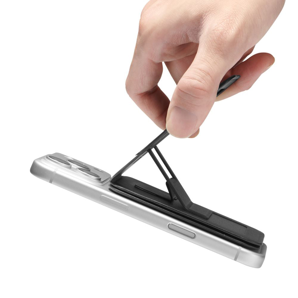 Spigen - Card Holder MagSafe Slim Fold Tripod S314-3 (AFA10751) - for Phone, Universal, Magnetic, Stand, PU Leather - Bl