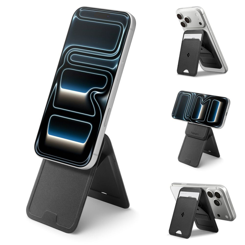 Spigen - Card Holder MagSafe Slim Fold Tripod S314-3 (AFA10751) - for Phone, Universal, Magnetic, Stand, PU Leather - Bl