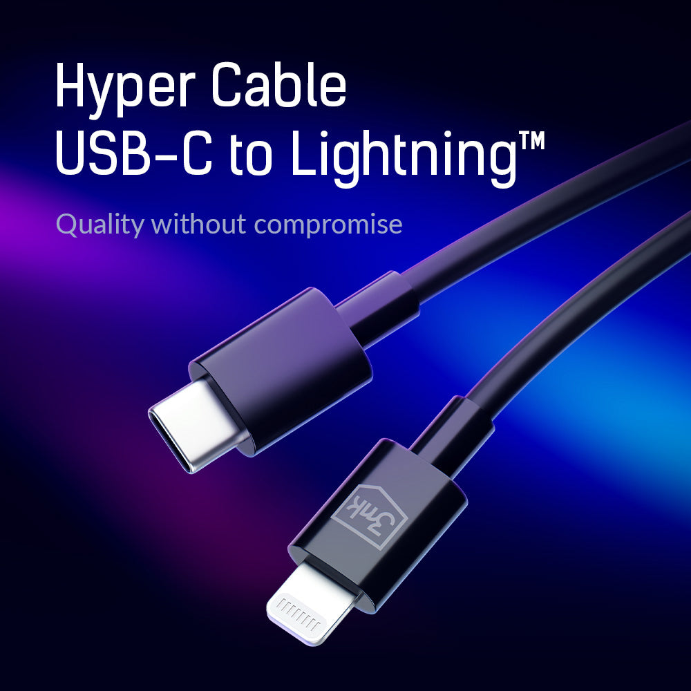 3mk - Data Cable Hyper - USB-C to Lightning, 20W, 5A, 1.2m - Black