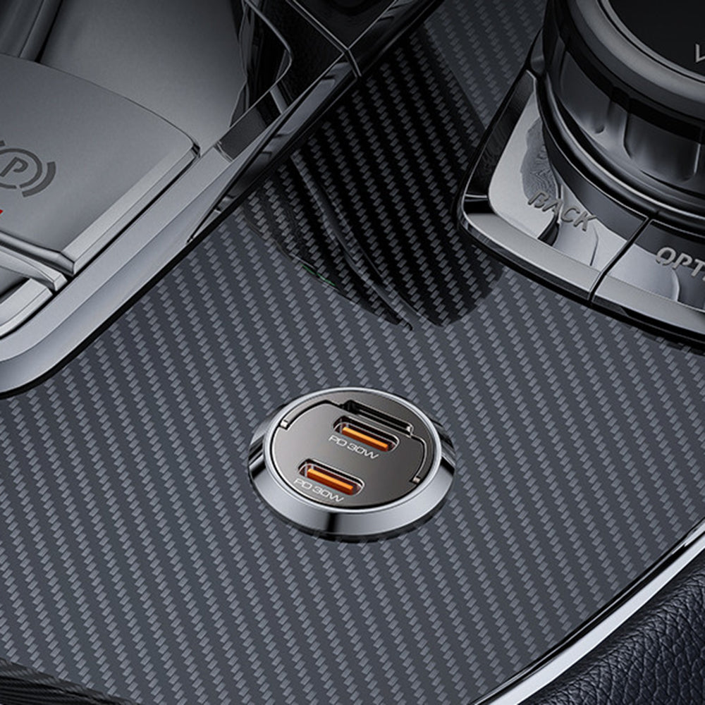 Yesido - Mini Car Charger (Y69) - Dual-Port Type-C, PD30W, Aluminum Alloy, Fast Charging - Black