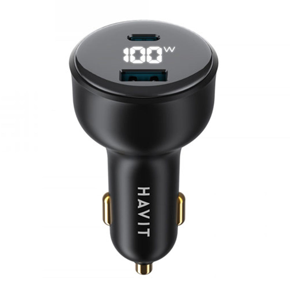 Havit - Car Charger (CC100W) - USB, Type-C, PD100W, PC, with Digital Display - Black