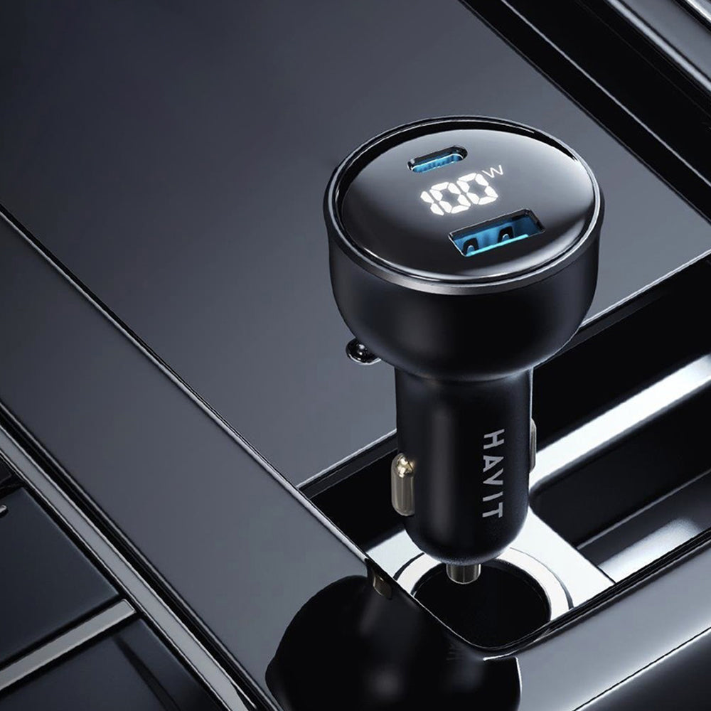 Havit - Car Charger (CC100W) - USB, Type-C, PD100W, PC, with Digital Display - Black