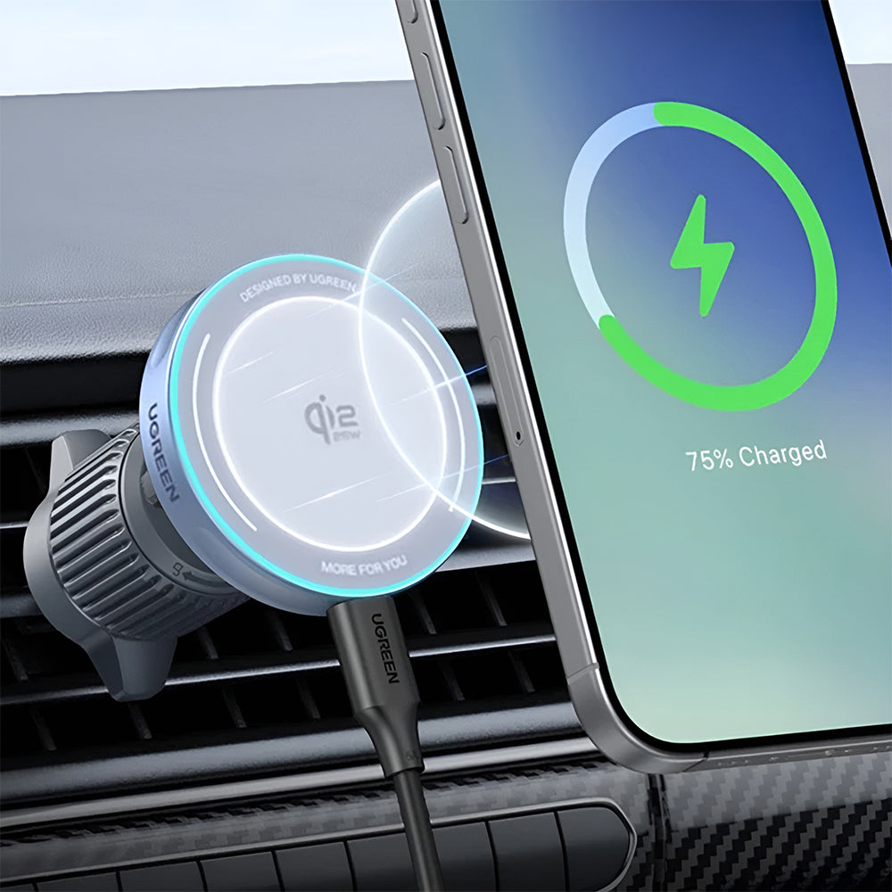 Ugreen - Car Holder with Wireless Charging (W758) - MagSafe, Fast Charge, Qi2, for Air Vent, 25W, Secure Grip - Blue