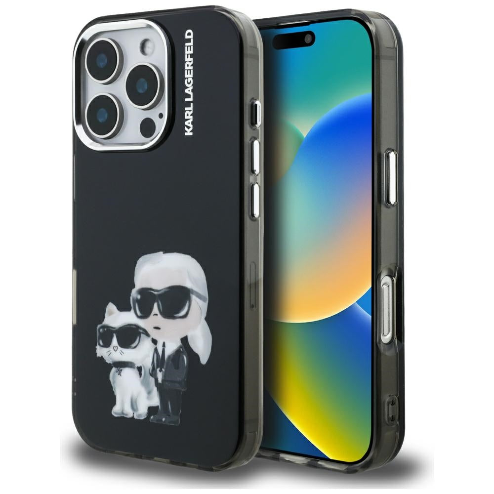Karl Lagerfeld - IML Aquarelle Karl & Choupette (KLHCP16XHMKCAQK) - iPhone 16 Pro Max - Black