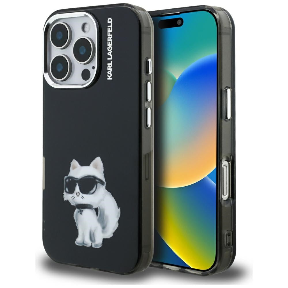 Karl Lagerfeld - IML Aquarelle Choupette Logo (KLHCP16LHMCHAQK) - iPhone 16 Pro - Black