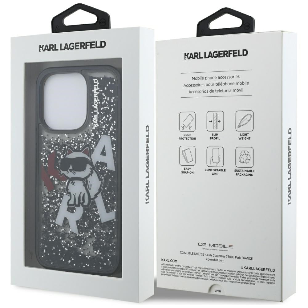 Karl Lagerfeld - Liquid Glitter Choupette Logo MagSafe (KLHCP16LLCHSCTDK) - iPhone 16 Pro - Black