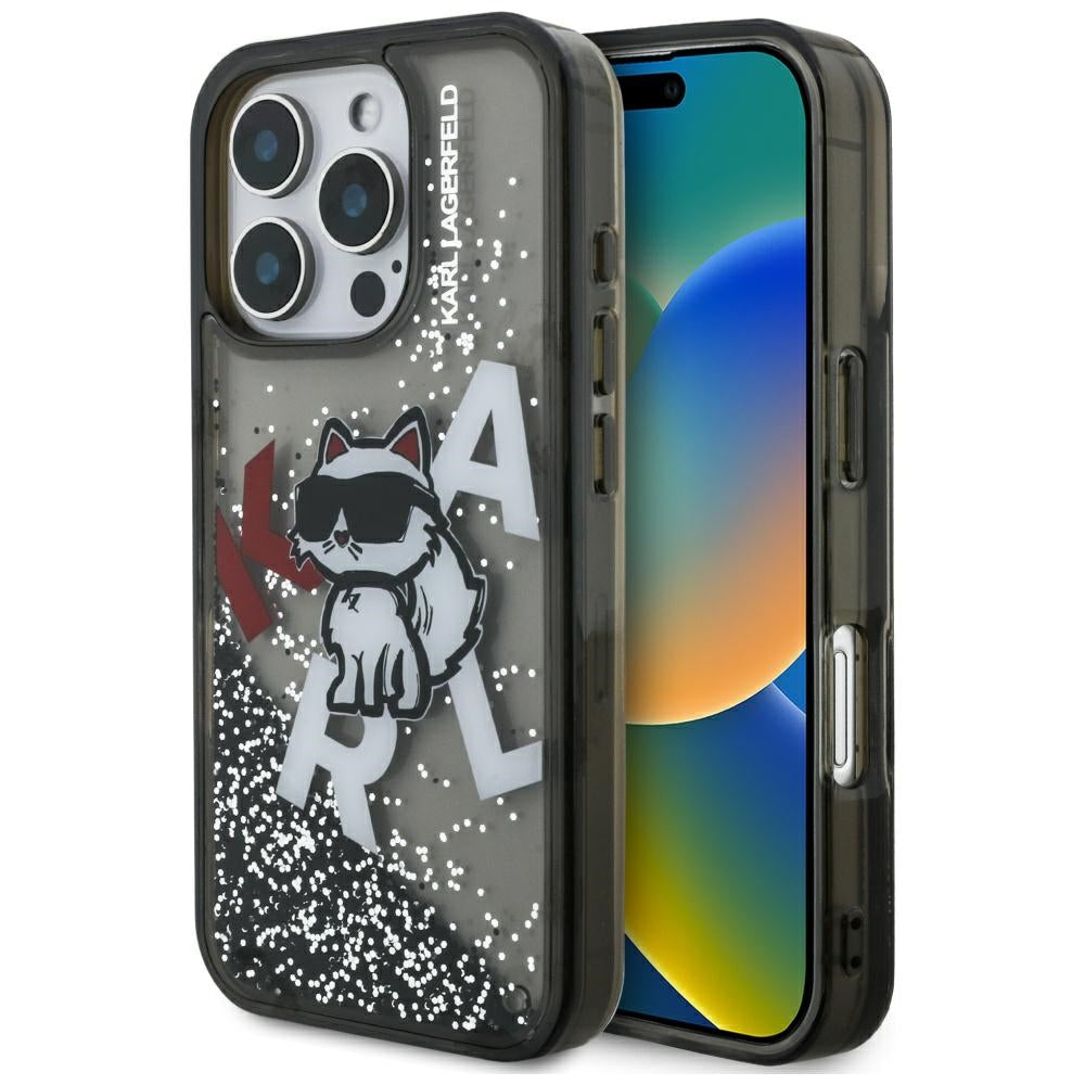 Karl Lagerfeld - Liquid Glitter Choupette Logo MagSafe (KLHCP16LLCHSCTDK) - iPhone 16 Pro - Black