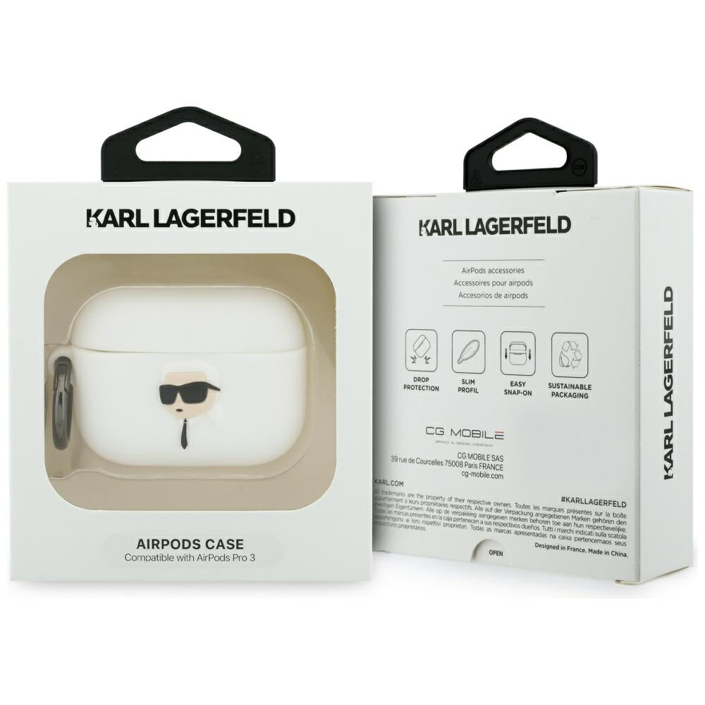 Karl Lagerfeld - Silicone Karl Head 3D (KLAP3RUNIKH) - Apple AirPods Pro 3 - White